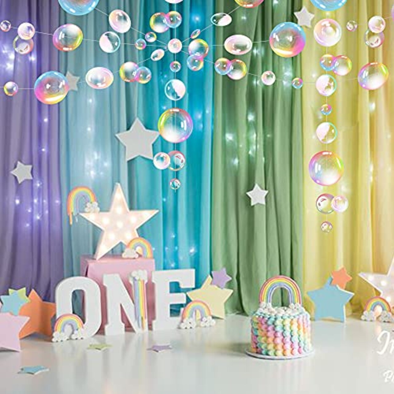 Transparent Bubble Garlands Mermaid Party Decoration Colored Blue Flat Cutouts Hanging Streamer for Birthday Baptism Wedding Ocean Wall Decal Baby Shower Under Sea Festal Kid Room Photo Props (Color)
